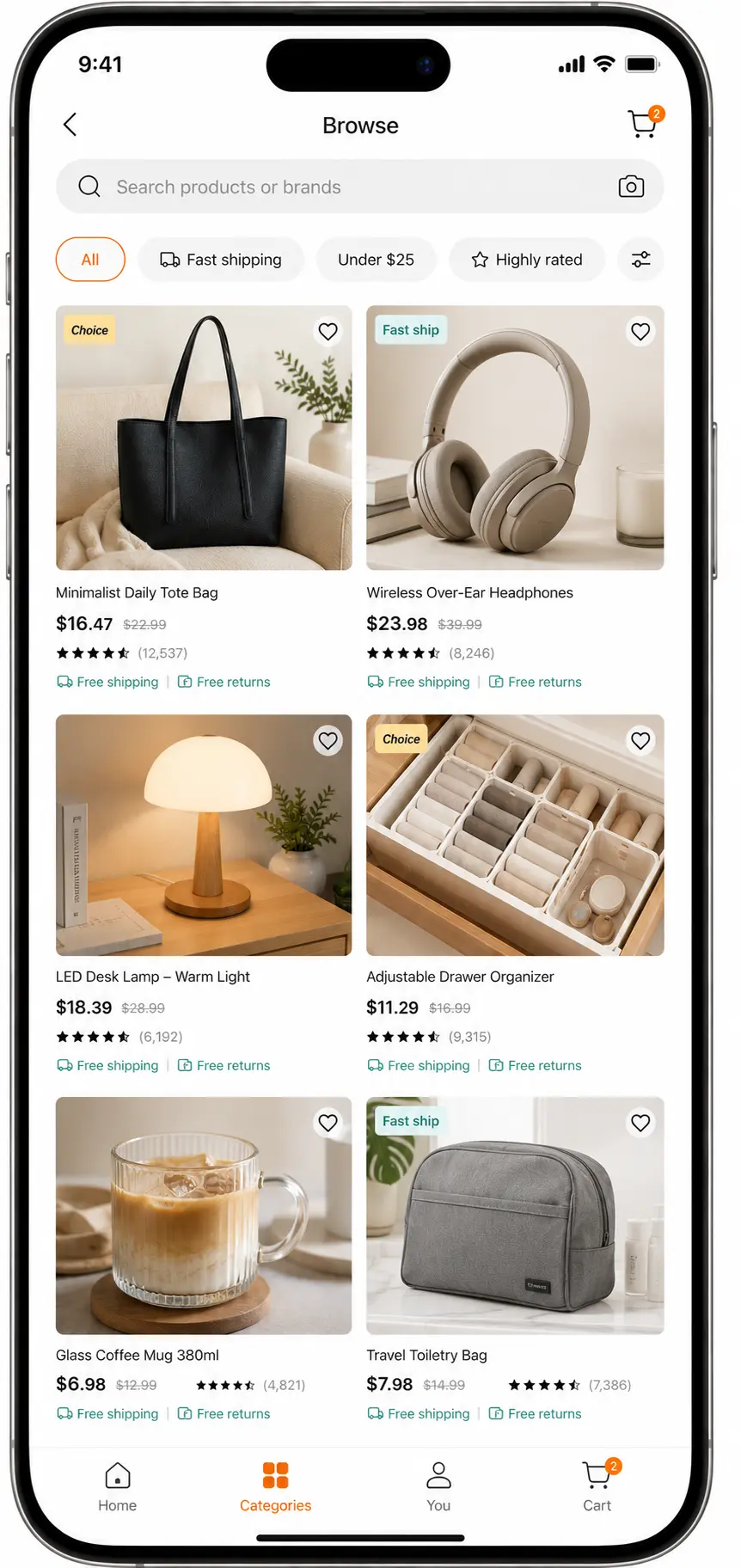 TEMU redesigned product browsing grid screen