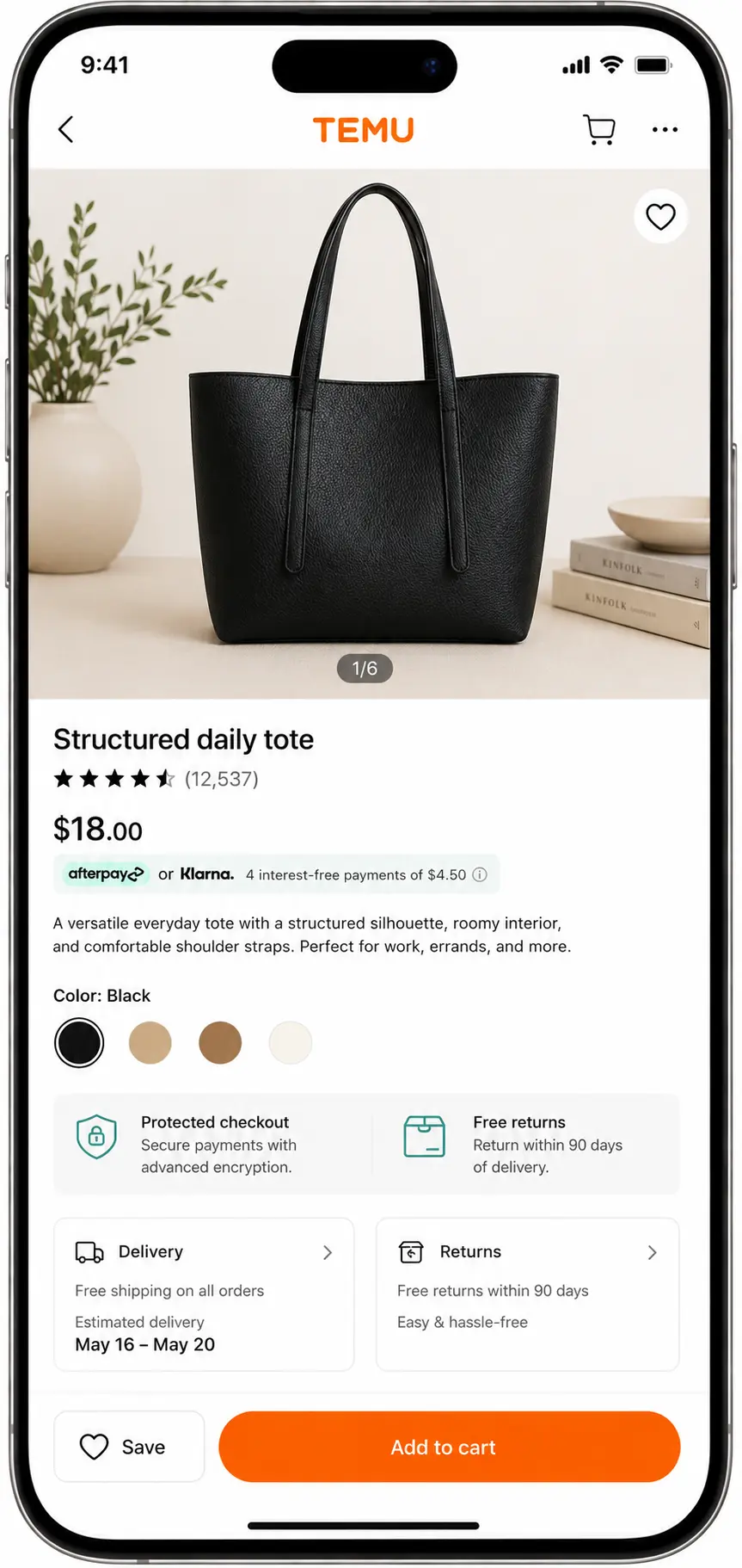TEMU redesigned product detail screen